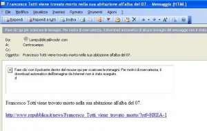 Uno screenshot dell'email