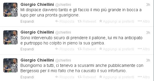 le scuse di Chiellini a Bergessio via twitter