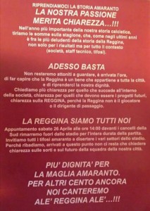 Volantino tifosi Reggina