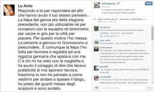 La risposta di Antonini su Instagram